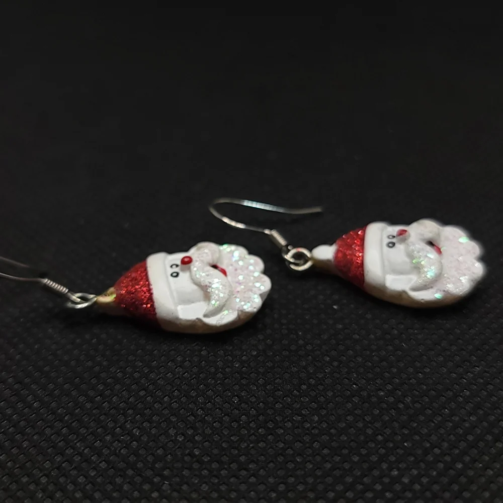 Vintage Santa Claus Glitter Earrings | Christmas XMAS Holiday